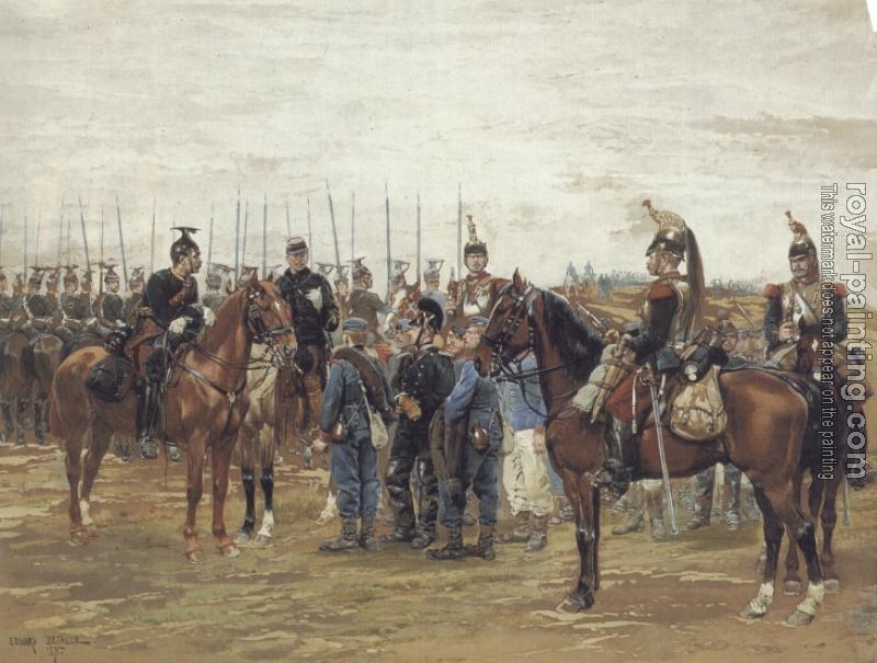 Edouard Detaille : A French Cavalry Officer Guarding Captured Bavarian Soldiers